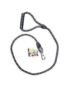 Topmast Nylon Hundeleine mit robuster Griff - 130 cm | 12 mm Schwarz Silber