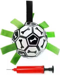 Hondenspeelgoed - Voetbal voor Honden - 16 cm - Hondenbal met Touwen – Drijvend hondenspeeltje – Met Pomp