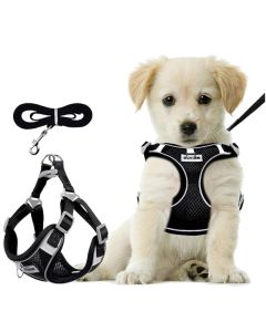 Zacht Polyesther Hondentuigje + looplijn - Comfort - Zwart