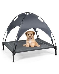 Honden ligbed met zonnedak Grijs 76x61x18cm Hoogte incl dak