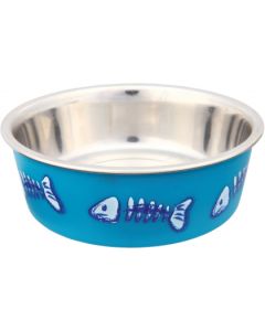 Edelstahl Fressnapf in Farbe + Anti-Rutsch mit Fisch Motif