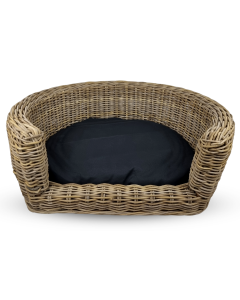 Palermo  KUBU Hundesofa Rattan Rund - 68 x 57 x 33 cm + Schwarz Kissen