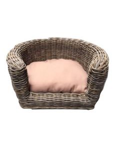 Palermo  KUBU Hundesofa Rattan Rund - 68 x 57 x 33 cm + Taupe Braun Kissen